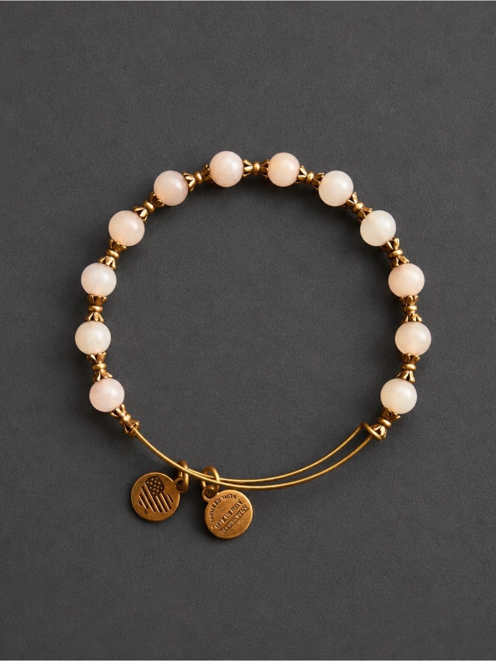 Alex and Ani Blush Pink Beaded Expandable Gold Tone Bangle Bracelet